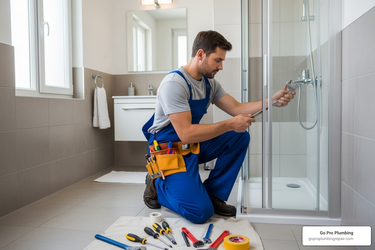 A plumber fixing a shower - shower cartridge replacement