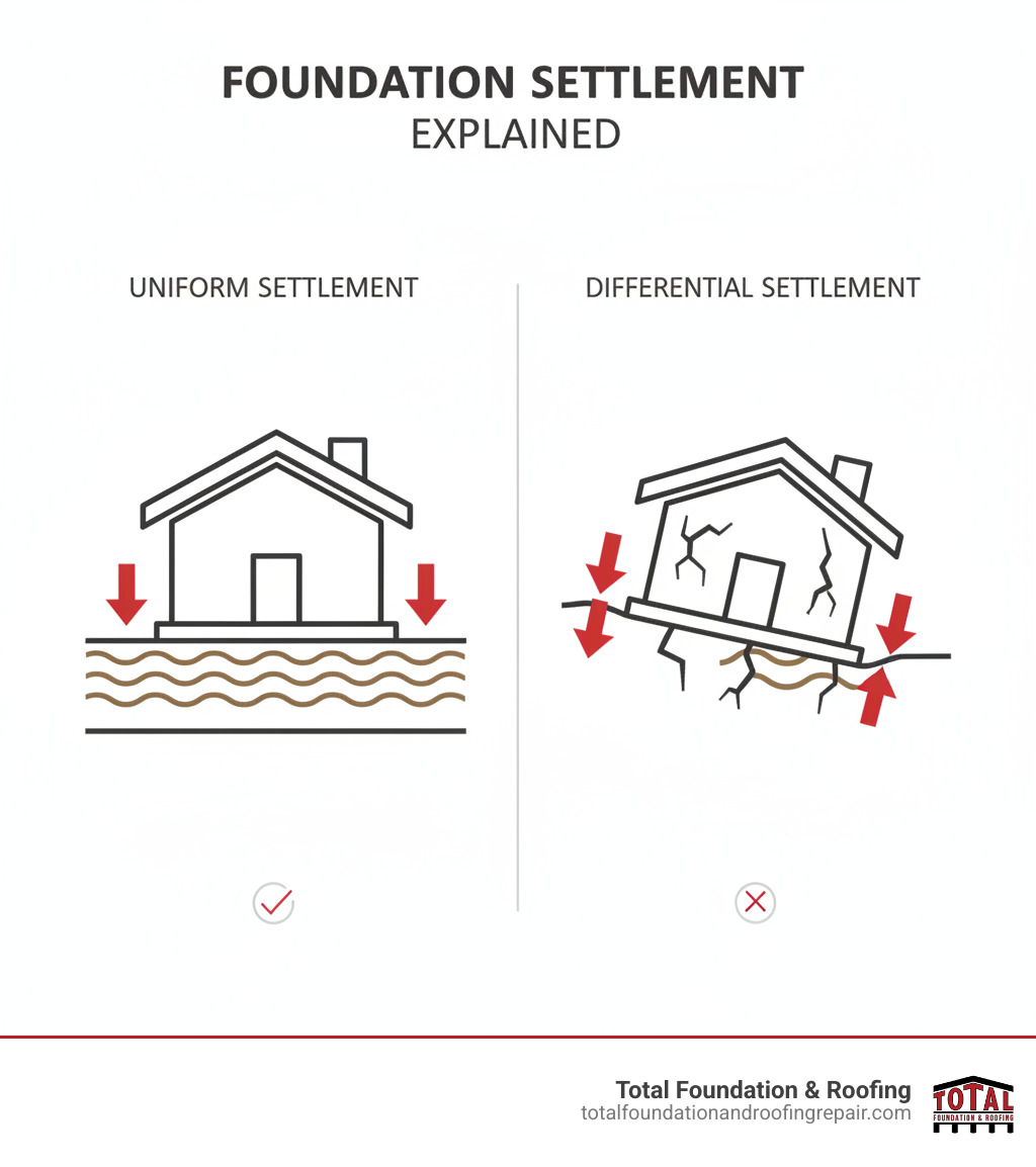 infographic explaining the difference between uniform and differential foundation settlement - house leveling services infographic