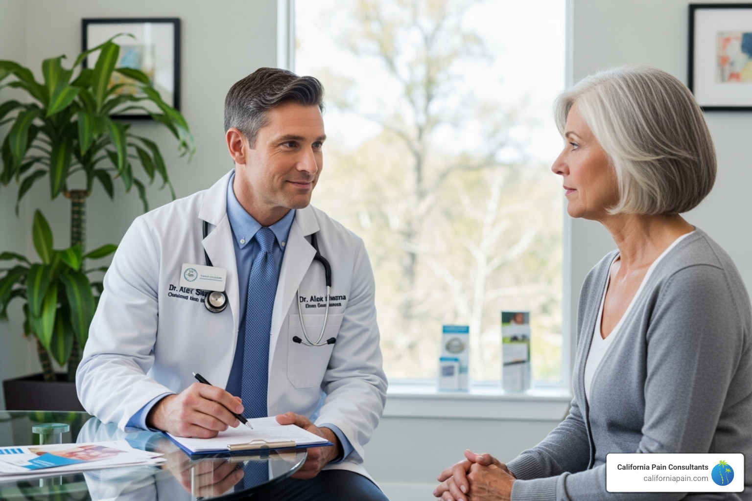 professional and compassionate doctor consulting with a patient - pain clinic la mesa