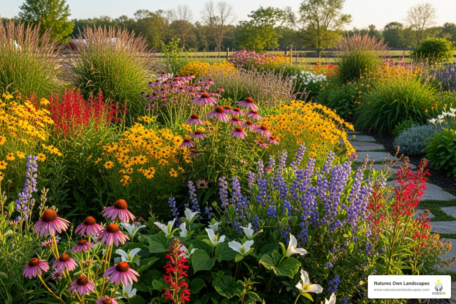 Beautiful garden featuring native Ohio wildflowers and grasses - landscaping companies ohio