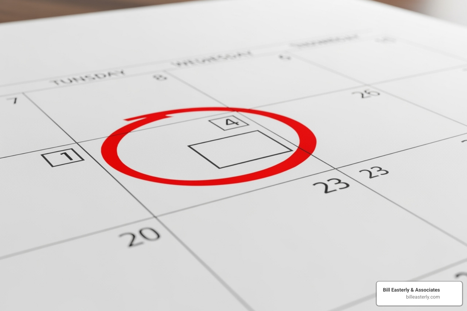 A calendar with a stark red circle highlighting a one-year deadline - wrongful death attorney tennessee