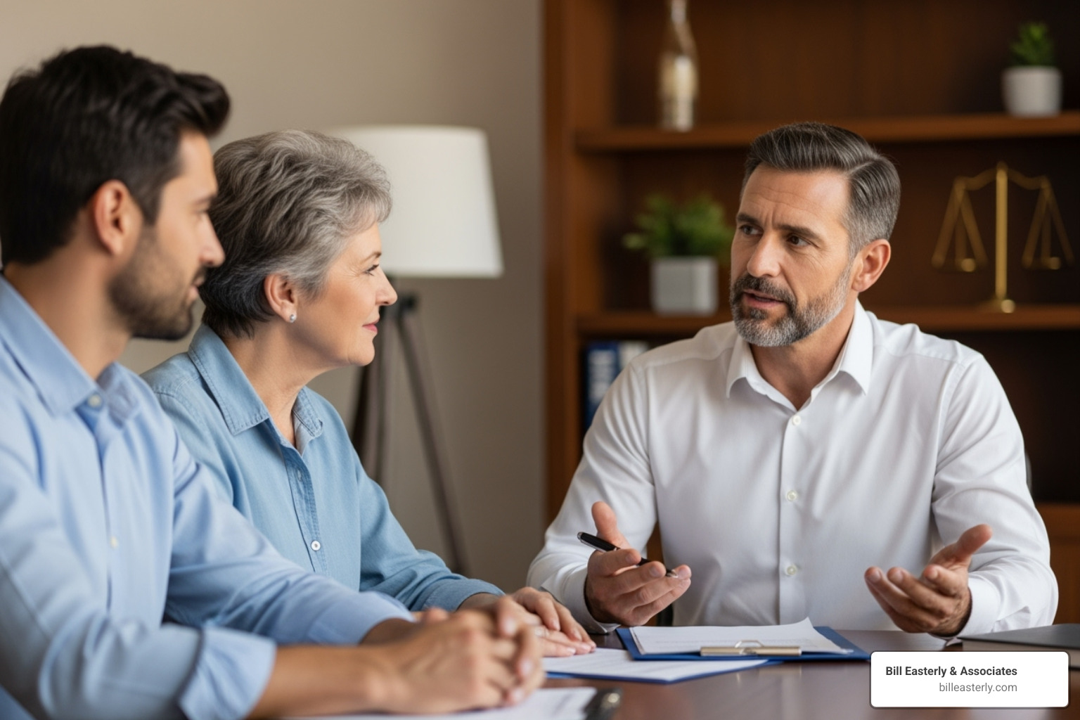 An attorney compassionately consulting with a family in a comfortable office setting - wrongful death attorney tennessee