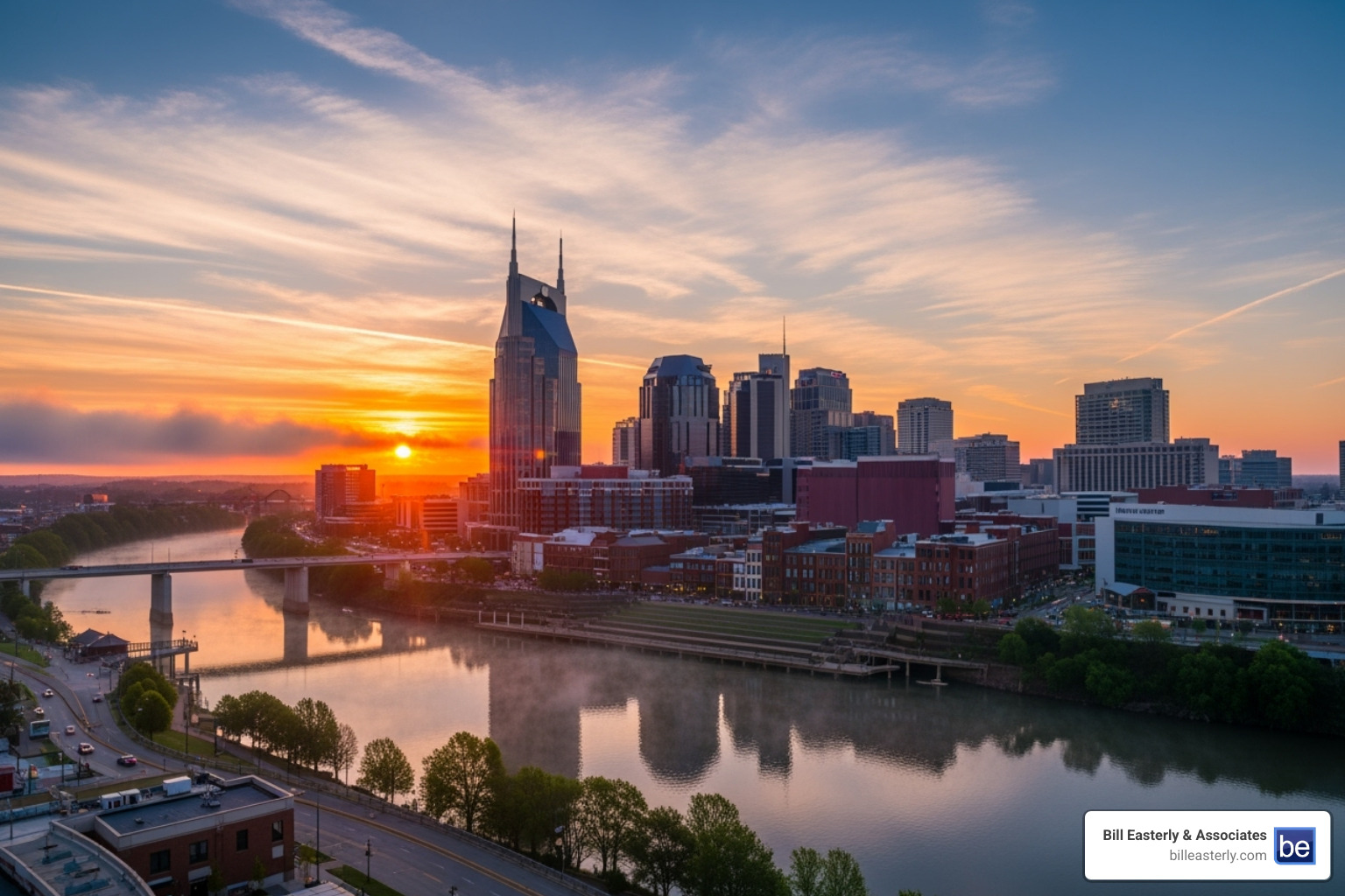 Image of a hopeful sunrise over the Nashville skyline - Traumatic brain injury Nashville