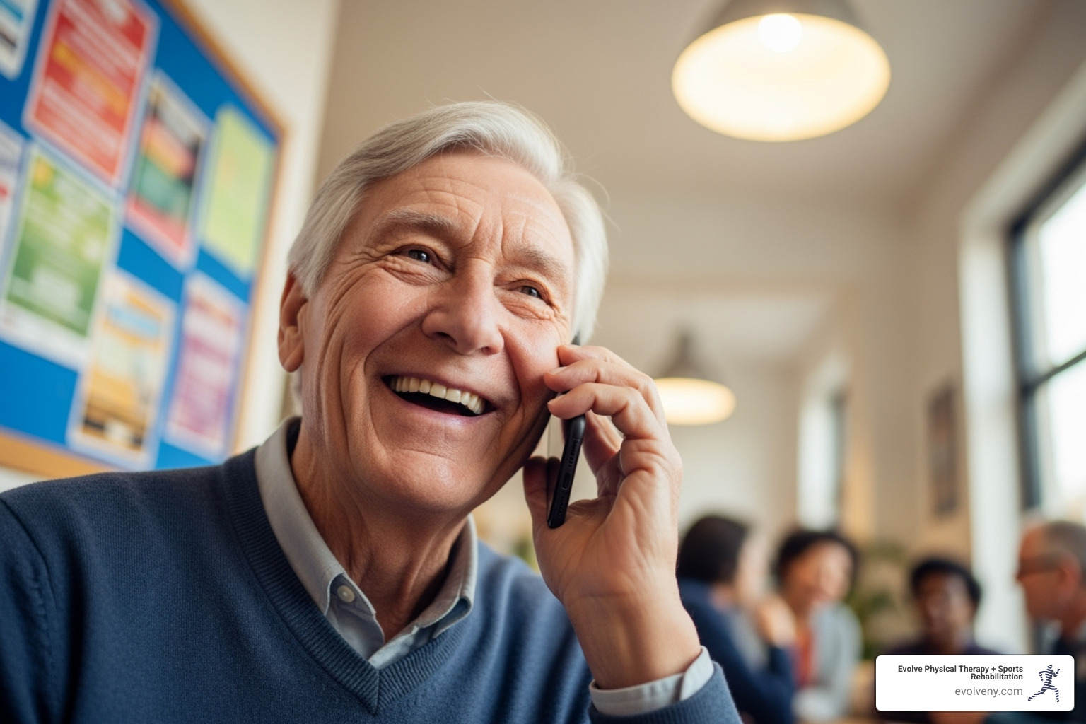 older adult smiling while talking on the phone with a community resource center - fall prevention workshops older adult smiling while talking on the phone with a community resource center - fall prevention workshops