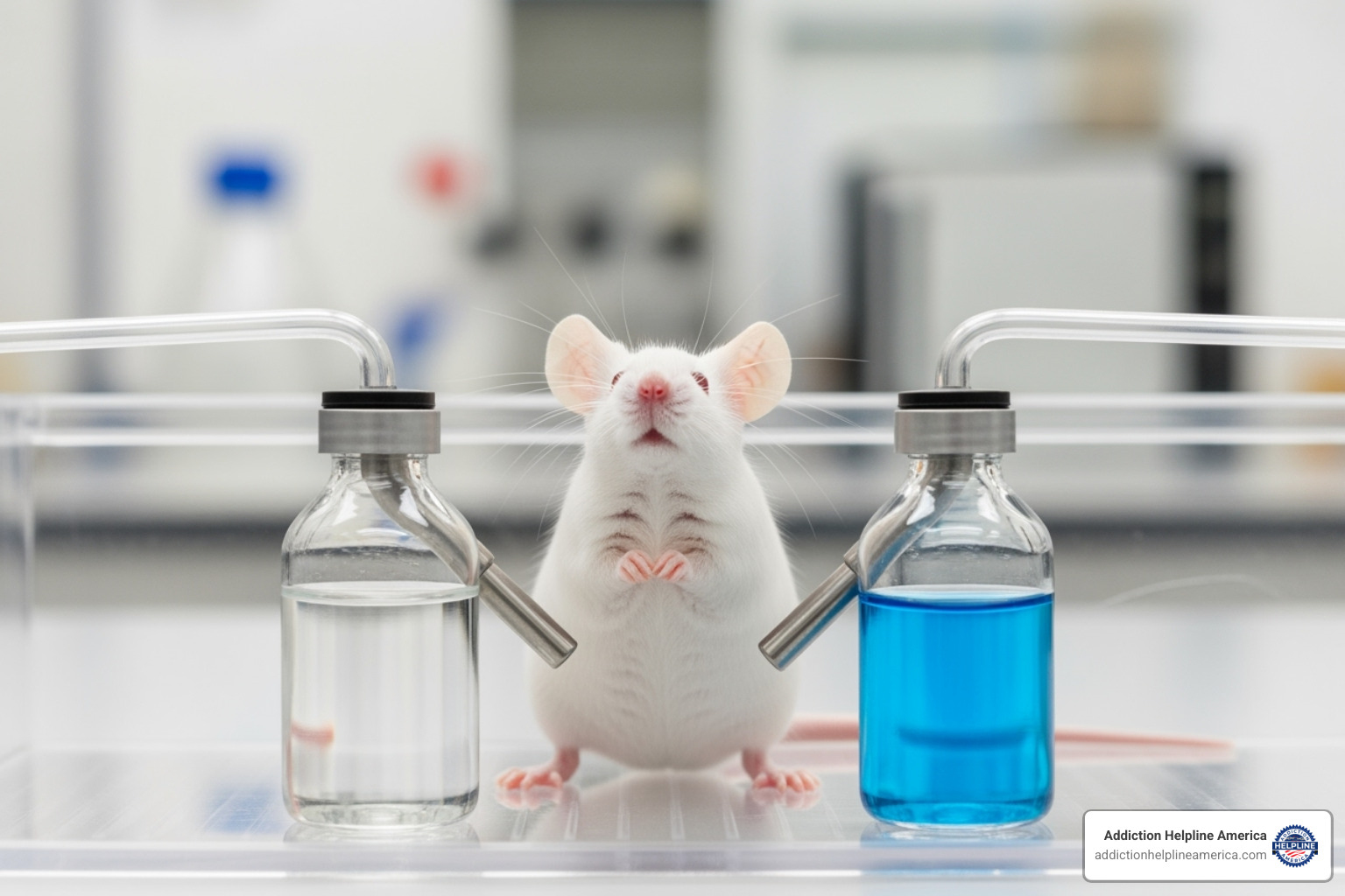 mouse choosing between two water bottles - msg addiction symptoms