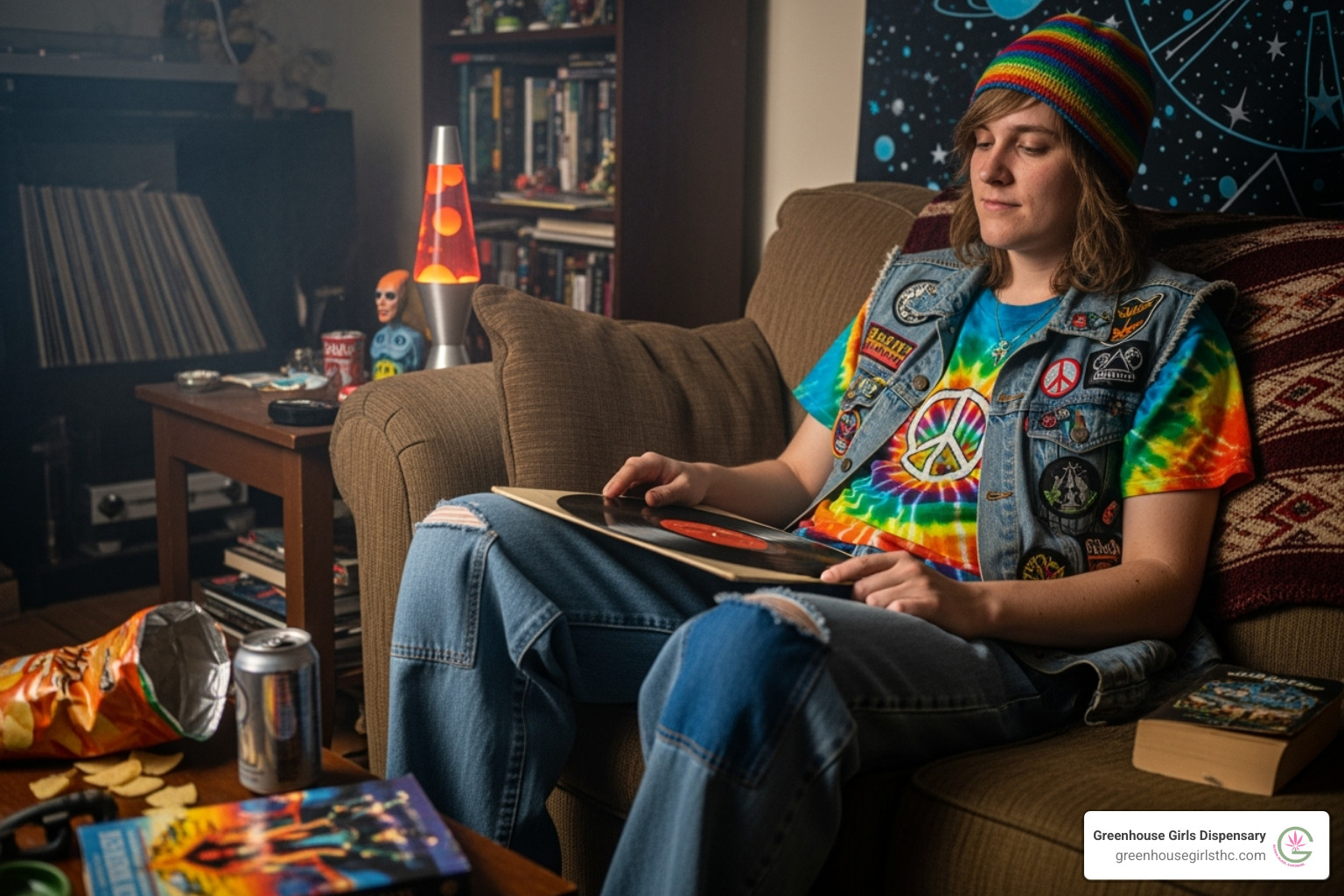 someone personalizing a denim jacket with patches and pins - stoner outfits