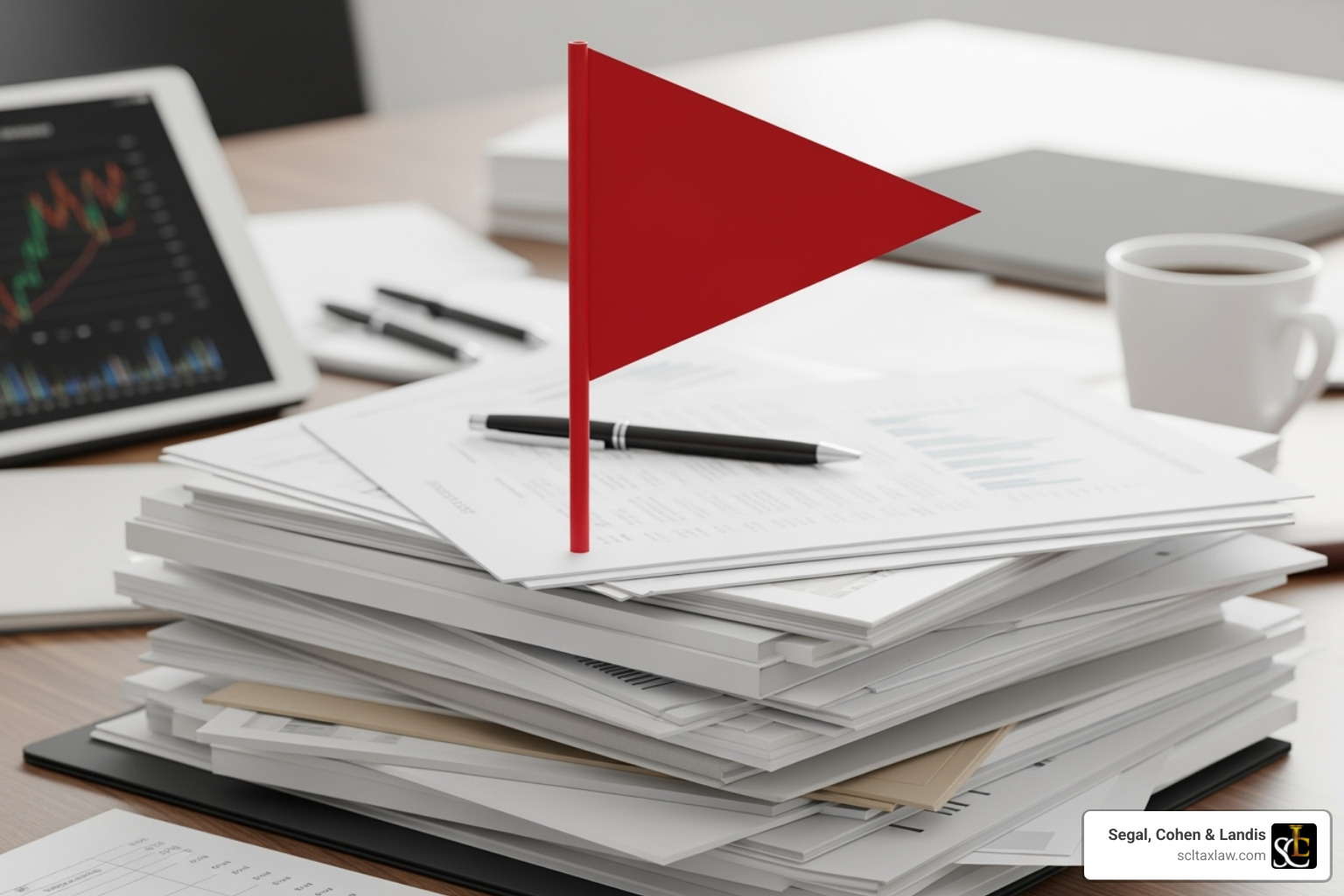 Red flag on a pile of documents - erc credit audits