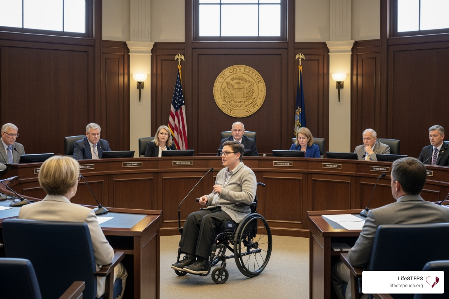 person with a disability participating in a city council meeting - Resources for independent living