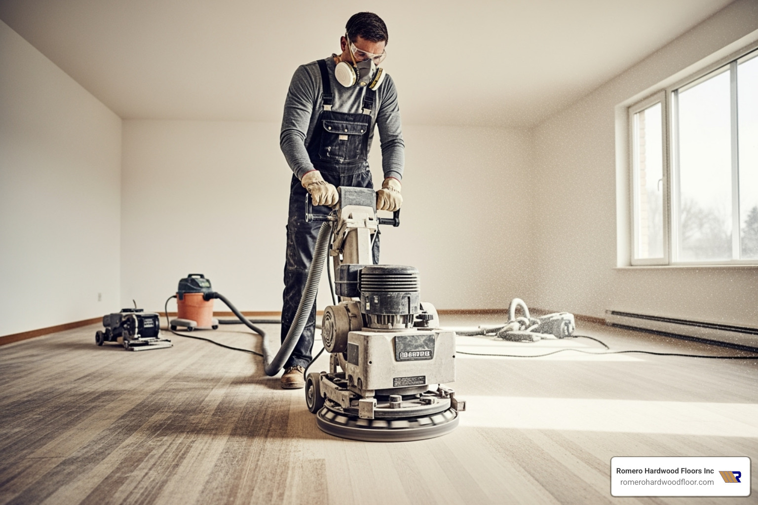 Professional using a floor sander - what does it cost to sand and refinish hardwood floors