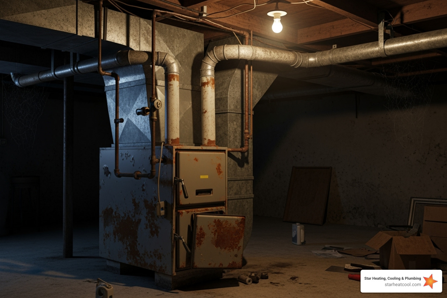 old, inefficient furnace in a basement - heating installation in edgewood, in old, inefficient furnace in a basement - heating installation in edgewood, in