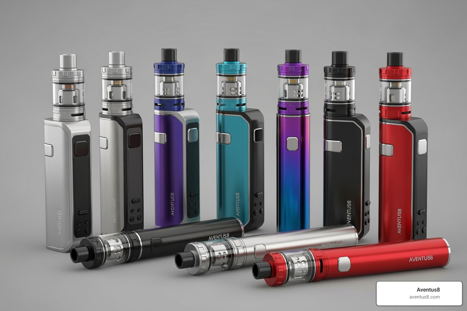 Aventus8 vape pens and tanks showcasing various styles - Long lasting vape