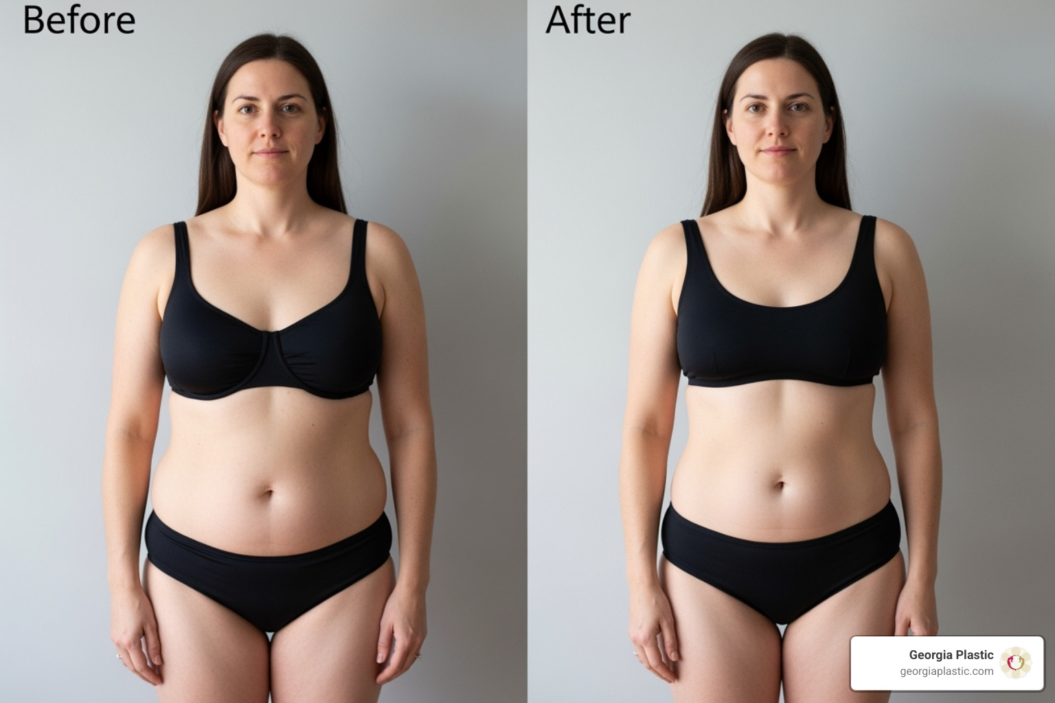 A 39-year-old before and after breast augmentation, breast lift, tummy tuck, and flank liposuction from Georgia Plastic's gallery - mommy makeover before after