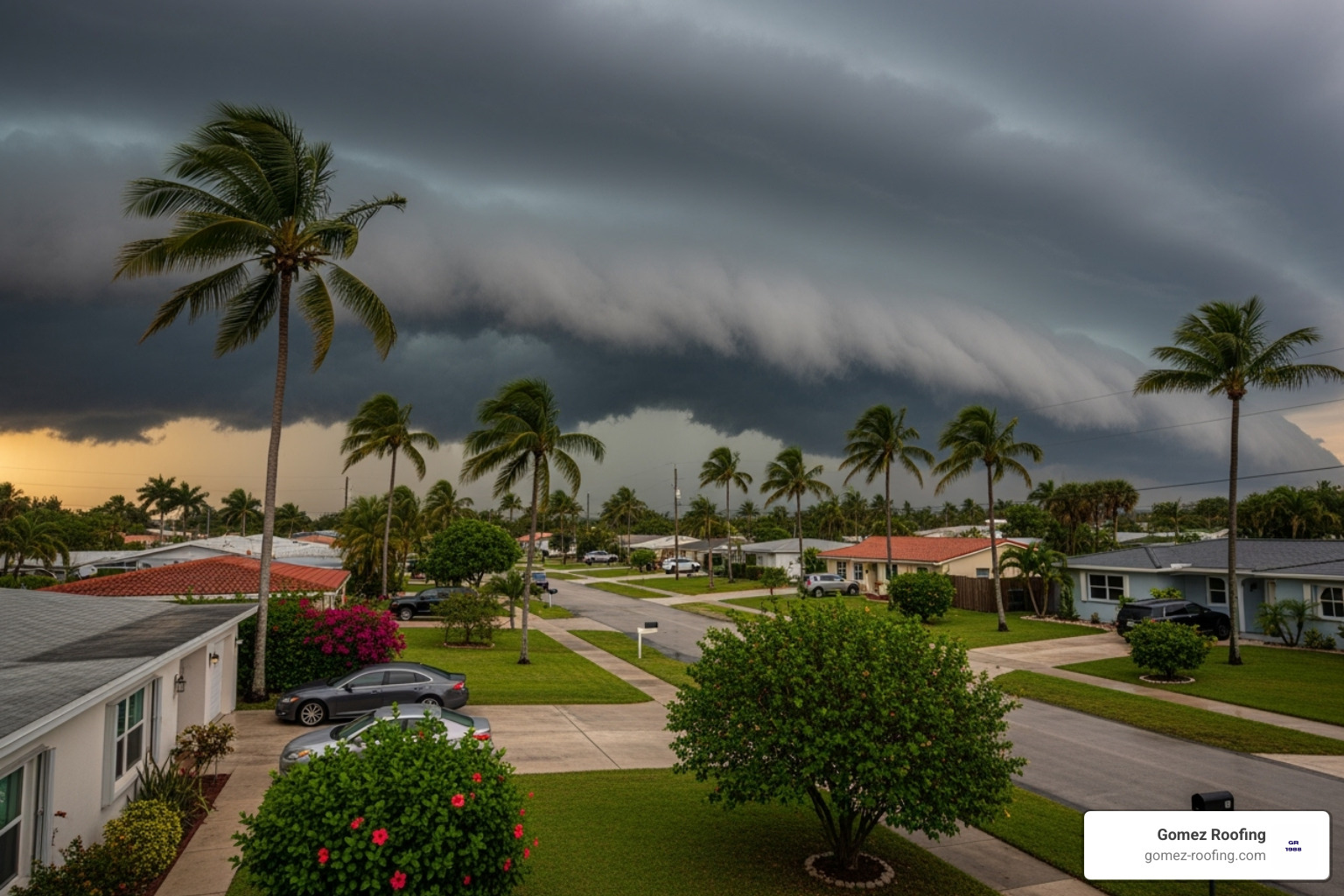 of storm clouds over a South Florida neighborhood - asphalt roof repair service fort lauderdale fl of storm clouds over a South Florida neighborhood - asphalt roof repair service fort lauderdale fl