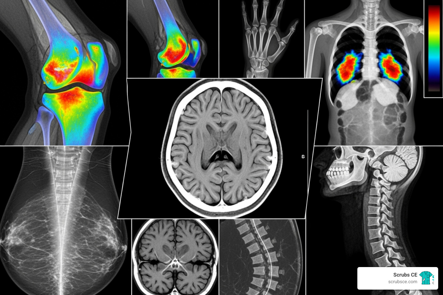 collage showing different imaging modalities like CT, MRI, and Mammography - radiology ce courses