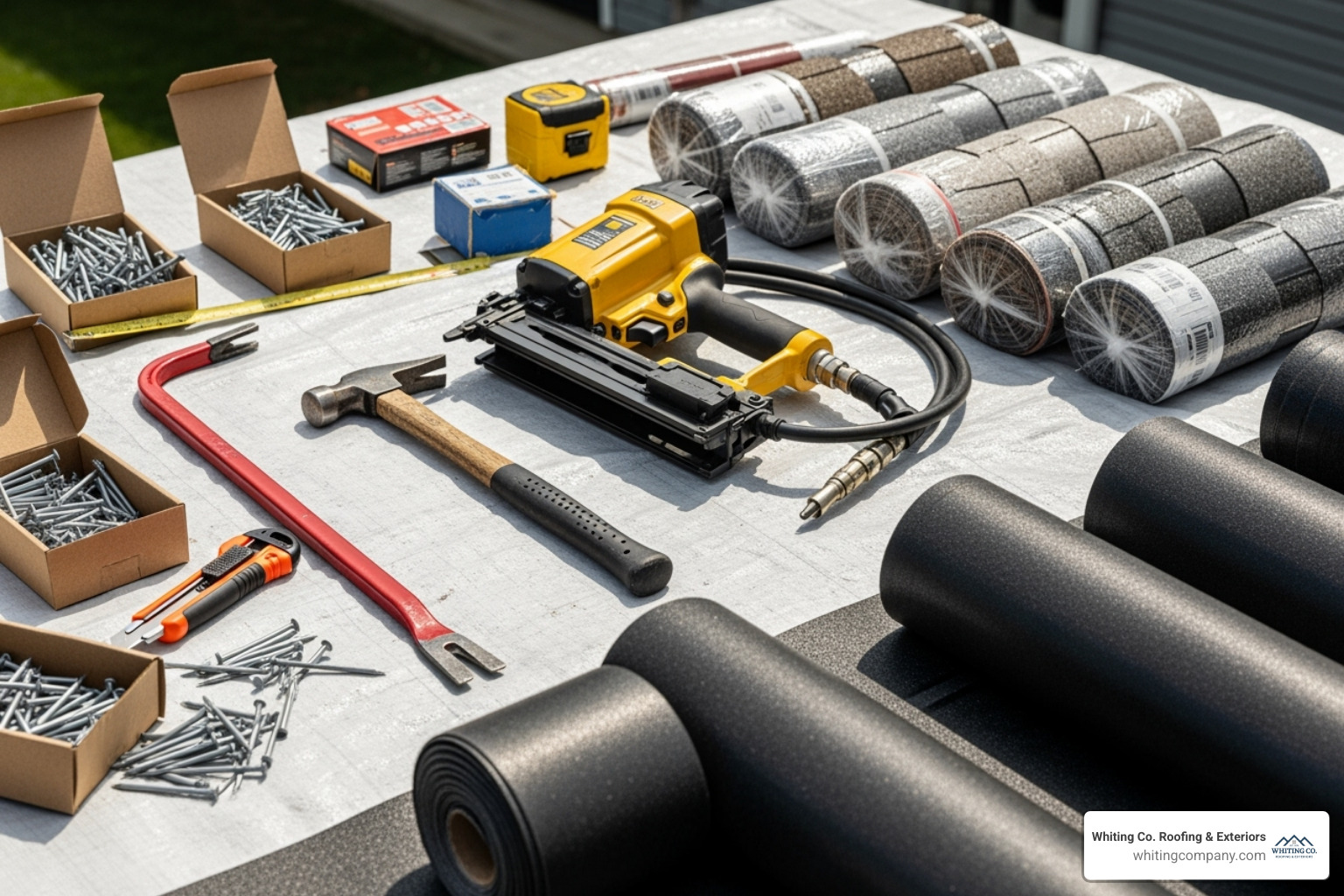 all necessary tools and materials laid out - how to replace a shingle roof