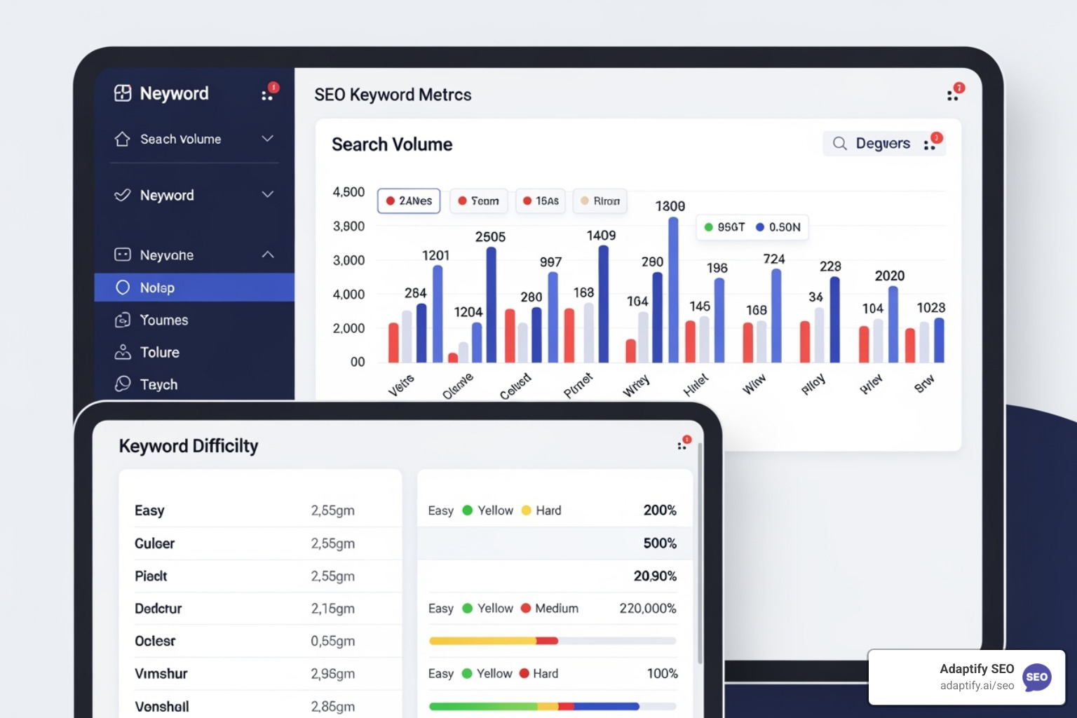 dashboard showing keyword metrics like volume and difficulty - keyword research and seo