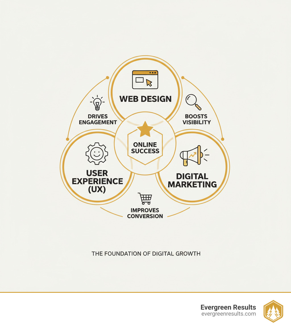 relationship between web design, user experience, and digital marketing - Digital marketing website design infographic 
