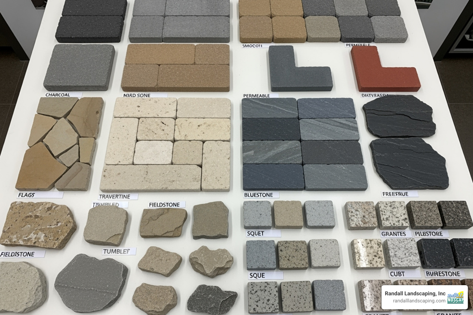 various hardscaping material samples like pavers, fieldstone, and granite - hardscaping Dracut MA
