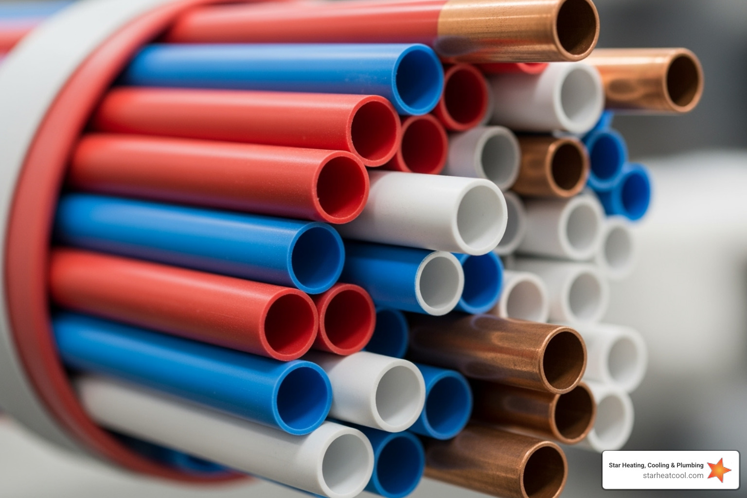 Different modern plumbing pipes like PEX and copper - new plumbing installation in broad ripple in