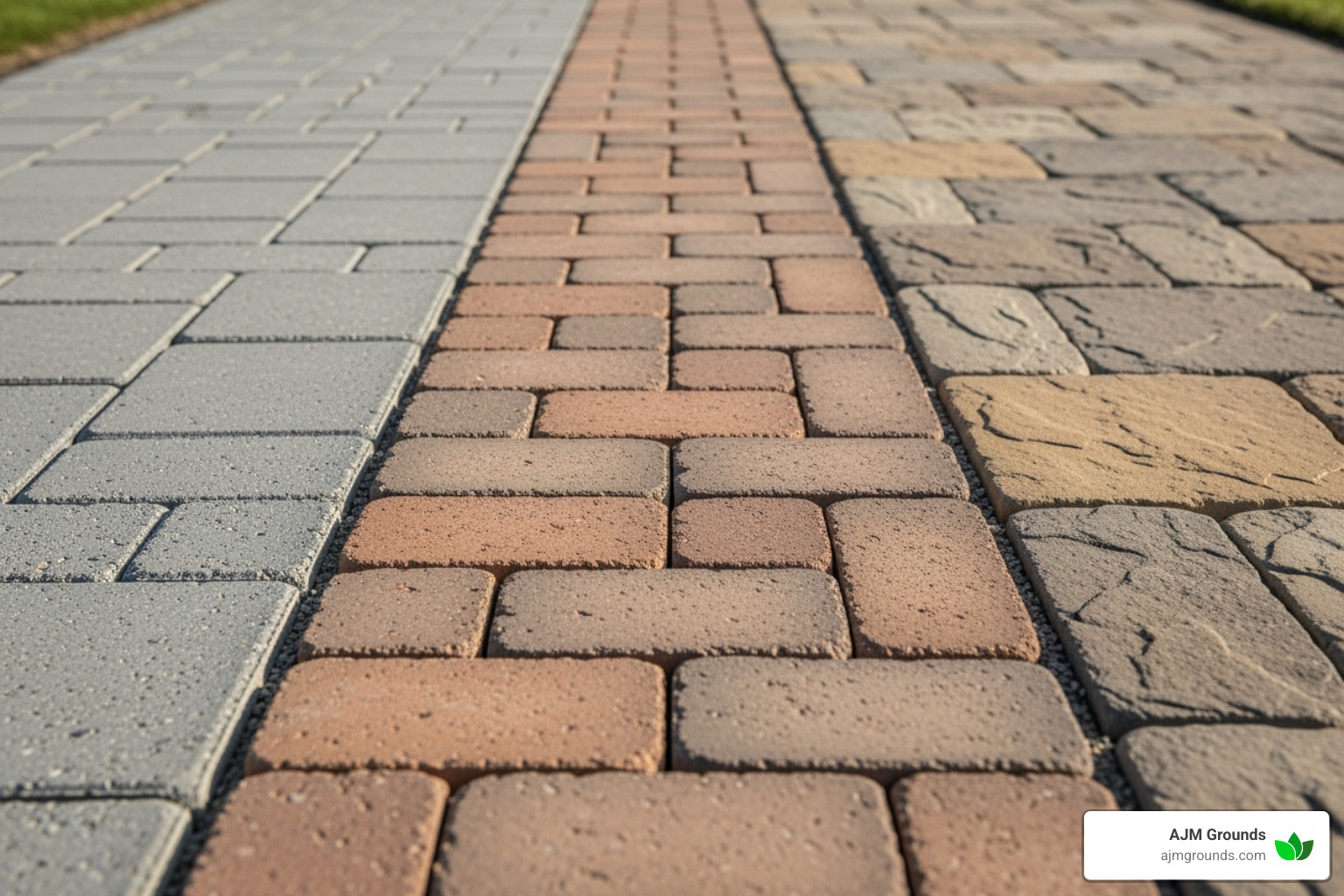 Concrete, brick, and natural stone pavers side-by-side - Paver patio installation cost