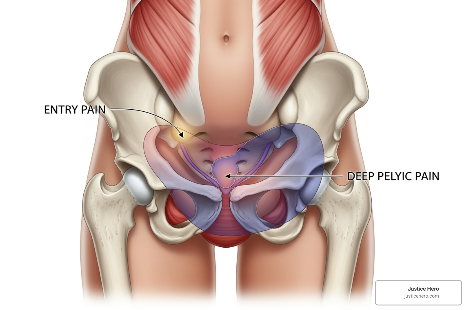 illustration of entry pain vs. deep pelvic pain - Pain during intercourse