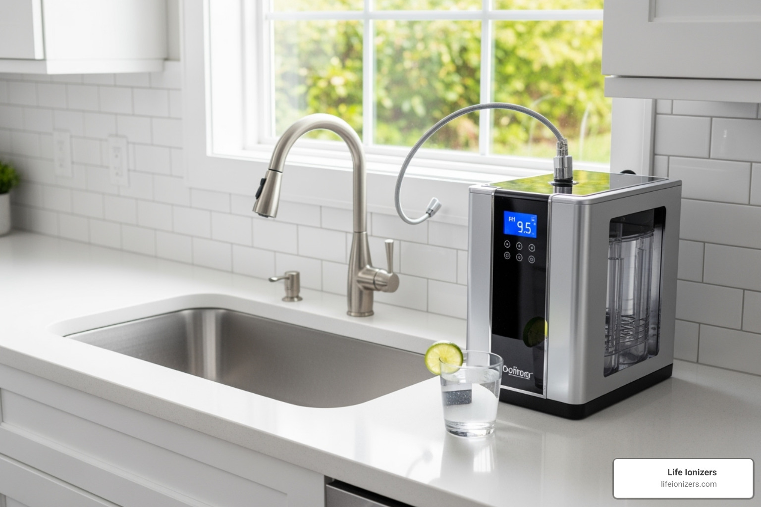 water ionizer machine installed in a modern kitchen - health benefits of alkaline water