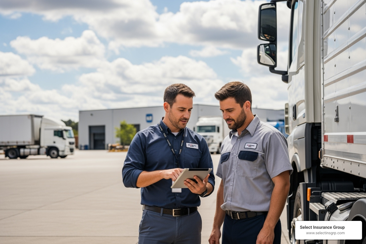 Fleet manager reviewing safety protocols with a driver - truck and trailer insurance
