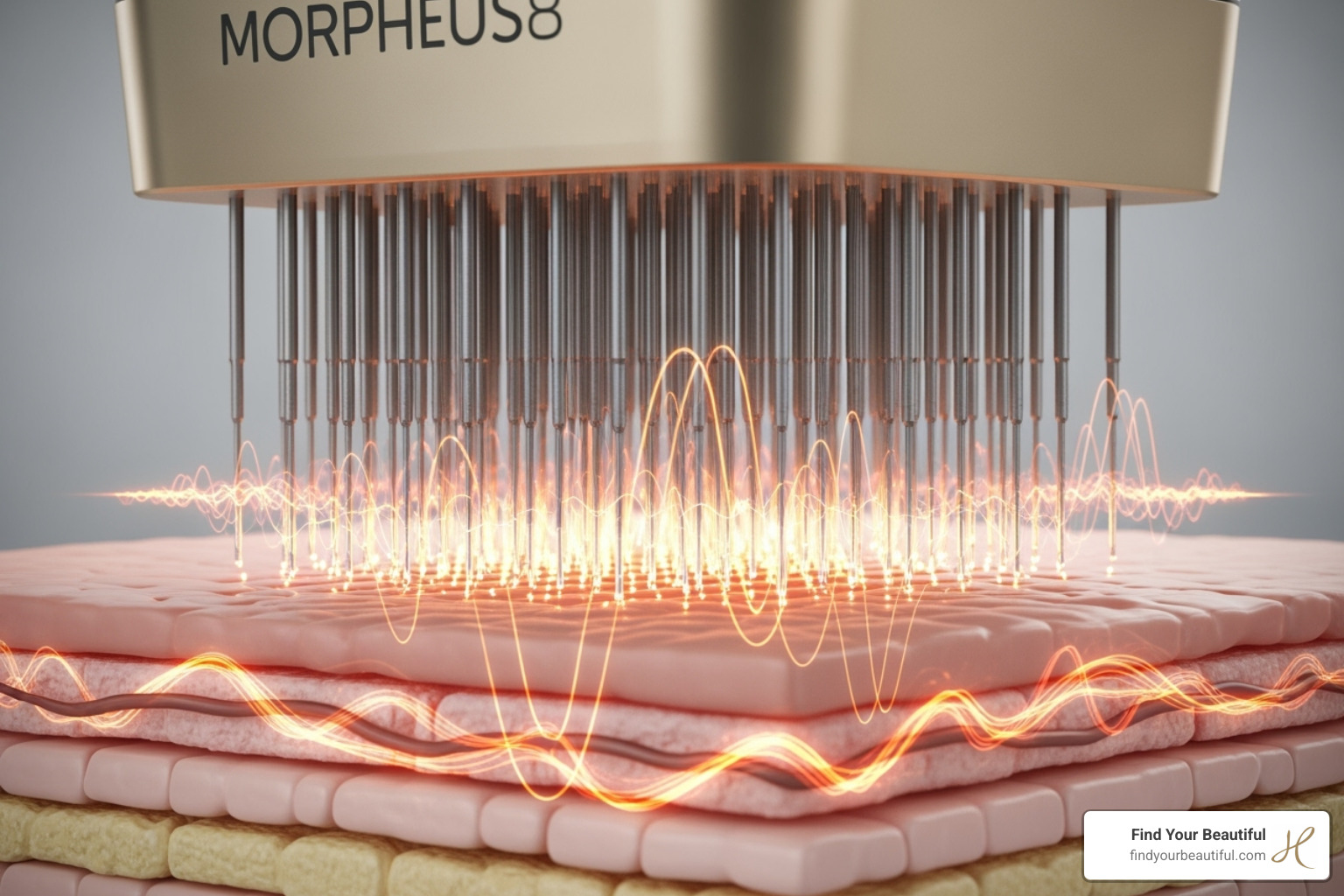 Morpheus8 device with animated overlay showing RF energy and microneedles penetrating the skin layers - san antonio morpheus8 downtime Morpheus8 device with animated overlay showing RF energy and microneedles penetrating the skin layers - san antonio morpheus8 downtime