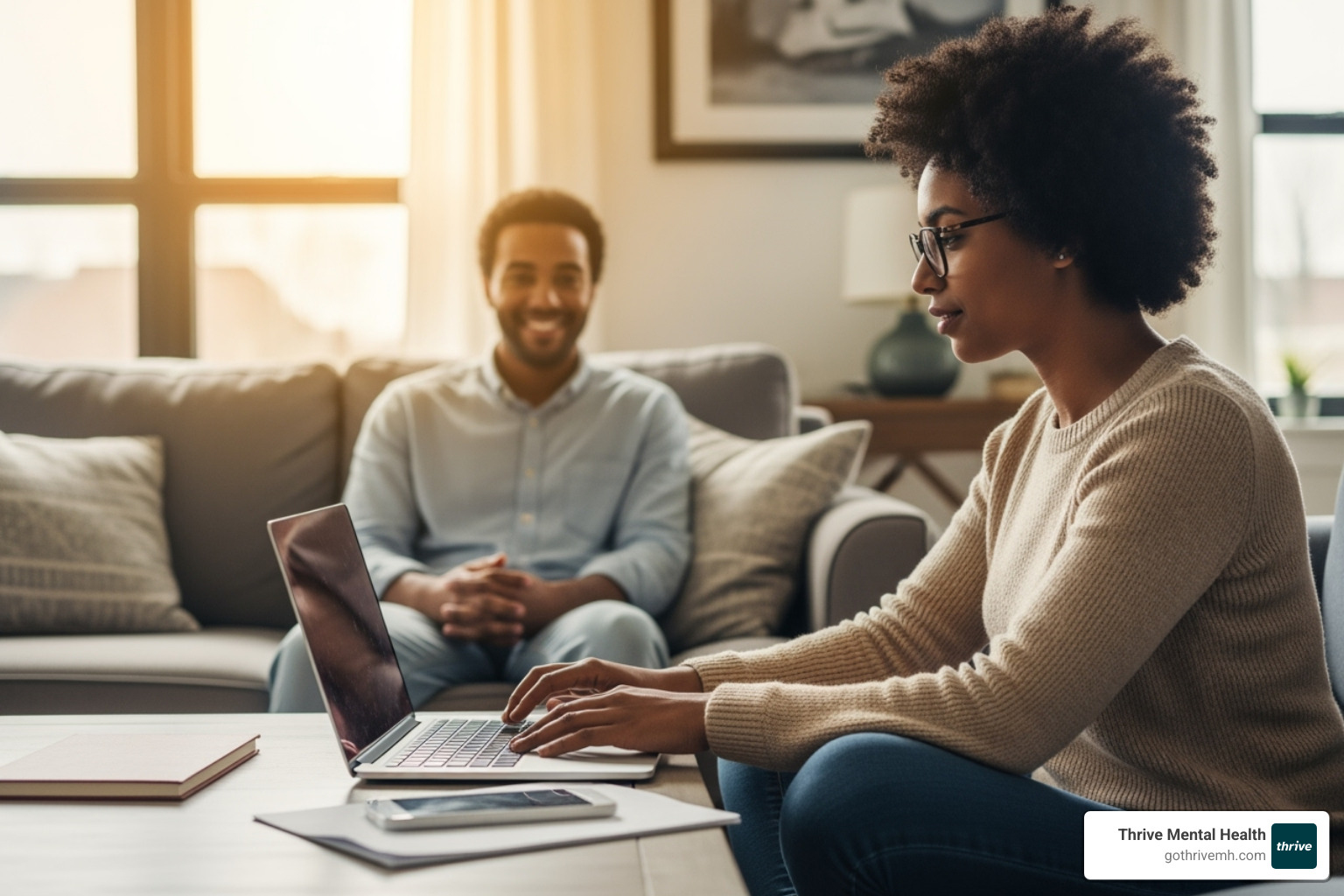 Person in Orlando on laptop, participating in virtual step-down therapy session - step-down program from inpatient psychiatric care in orlando Person in Orlando on laptop, participating in virtual step-down therapy session - step-down program from inpatient psychiatric care in orlando