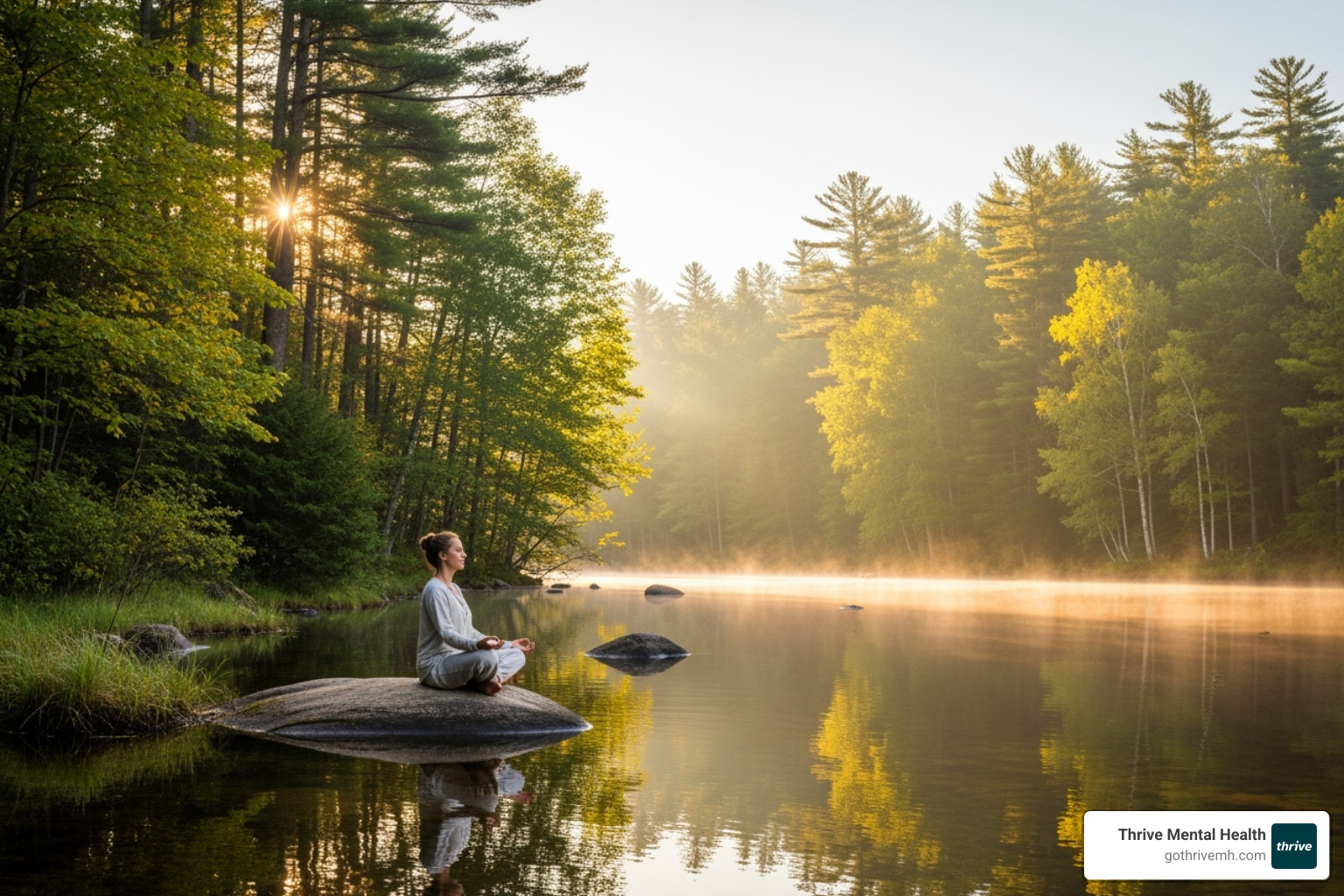 Person meditating in a serene setting, symbolizing calm and mental wellness - step-down program from inpatient psychiatric care in orlando Person meditating in a serene setting, symbolizing calm and mental wellness - step-down program from inpatient psychiatric care in orlando