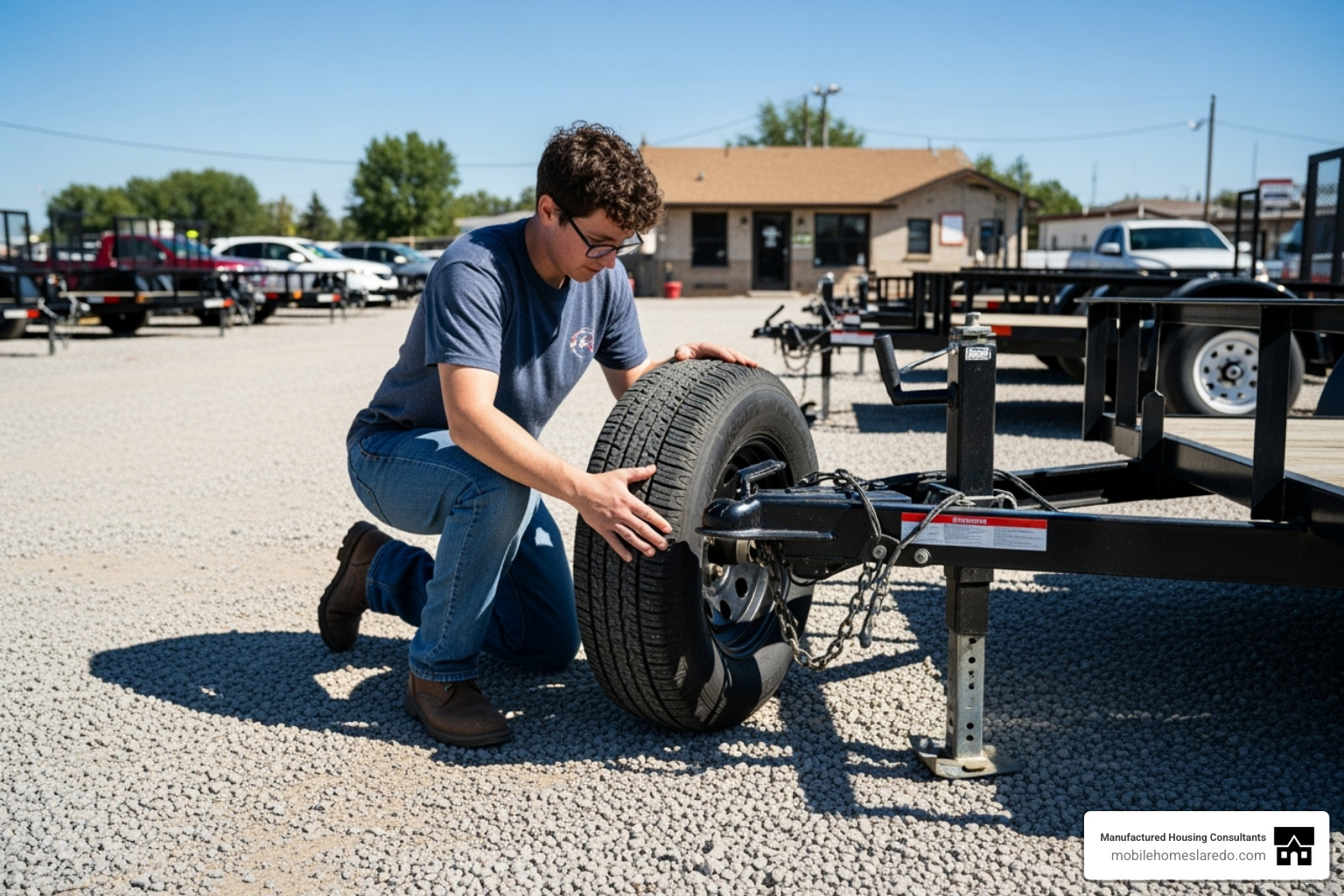 person inspecting a trailer - repo trailers in my area