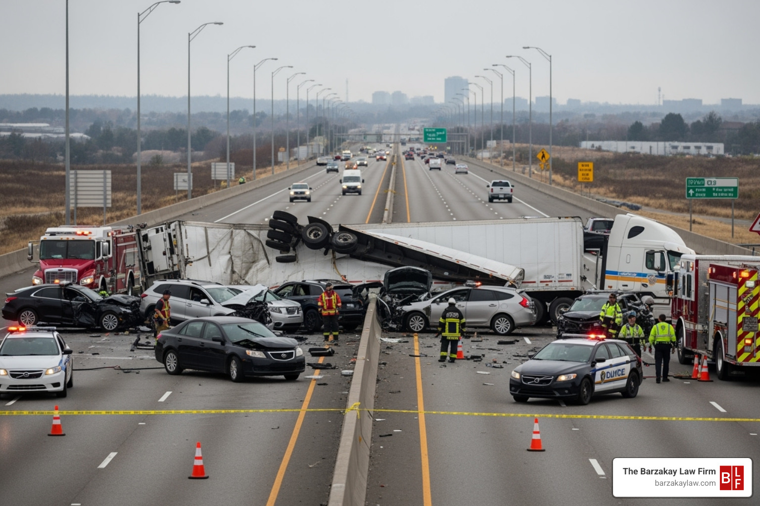 multi-car pile-up involving a semi-truck - Semi truck collision lawyer