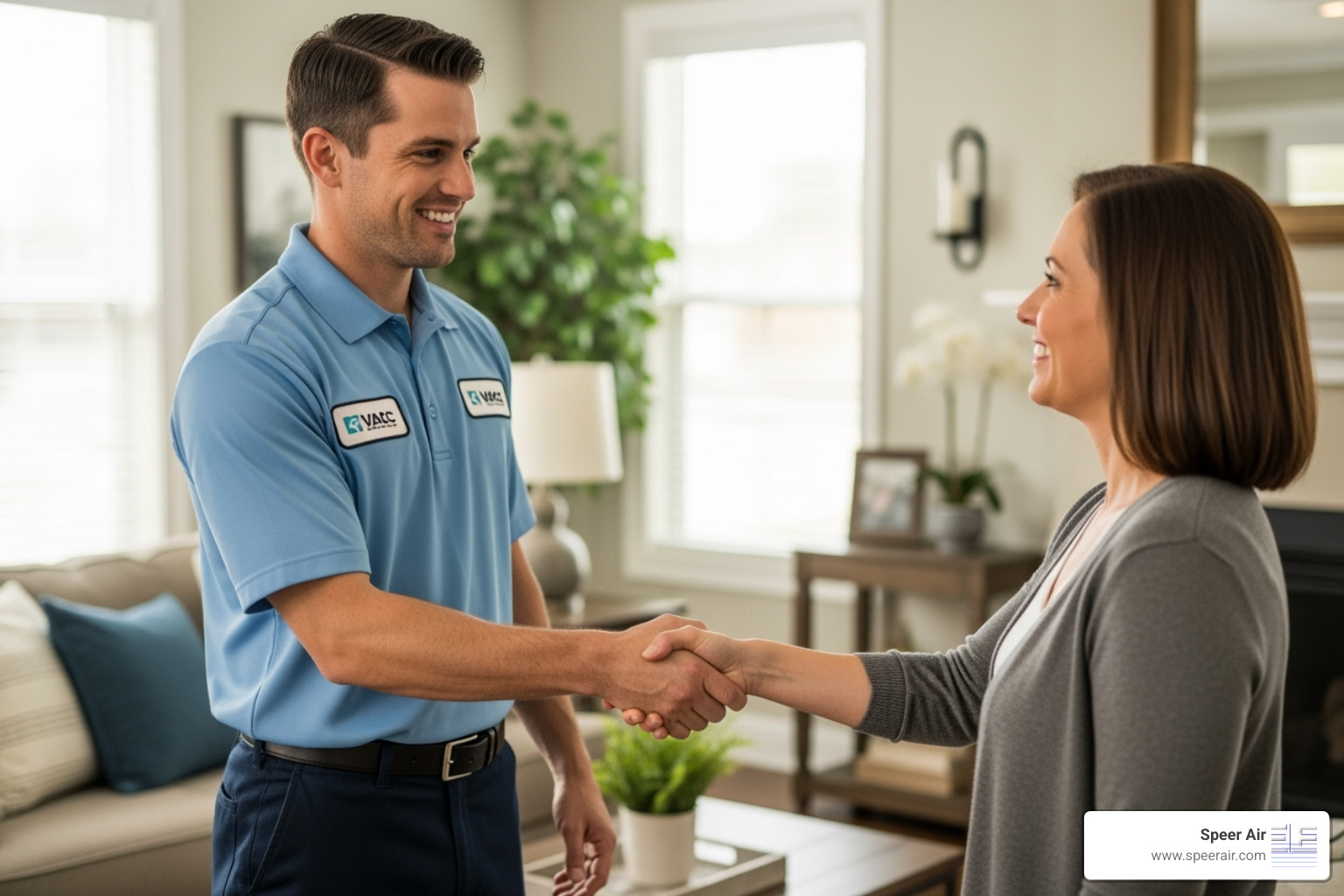 friendly HVAC technician shaking hands with a homeowner - hvac savings rockaway friendly HVAC technician shaking hands with a homeowner - hvac savings rockaway