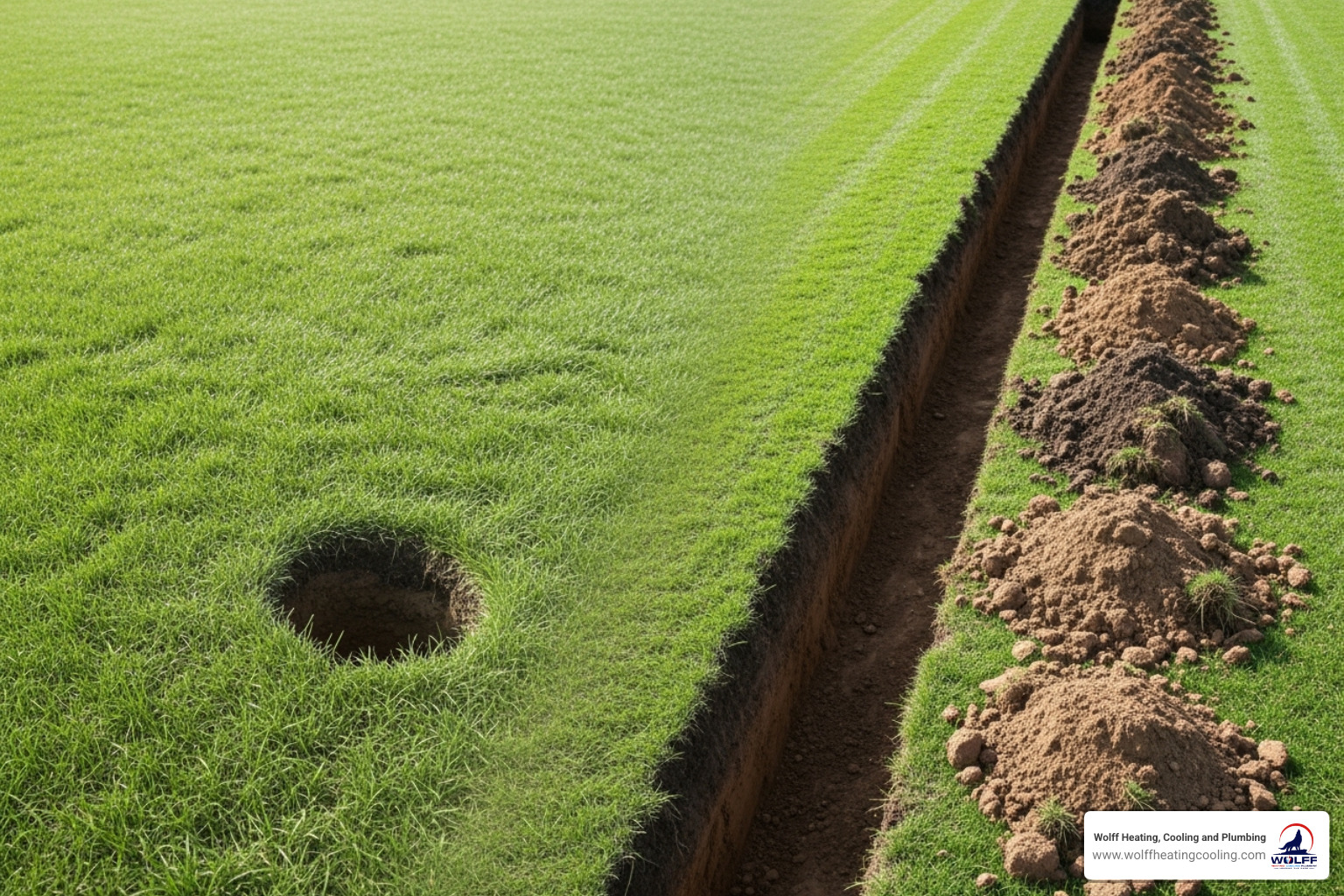 Comparison of a neat, minimally disturbed yard for trenchless repair versus a large, excavated trench for traditional sewer line repair - sewer line repair albuquerque