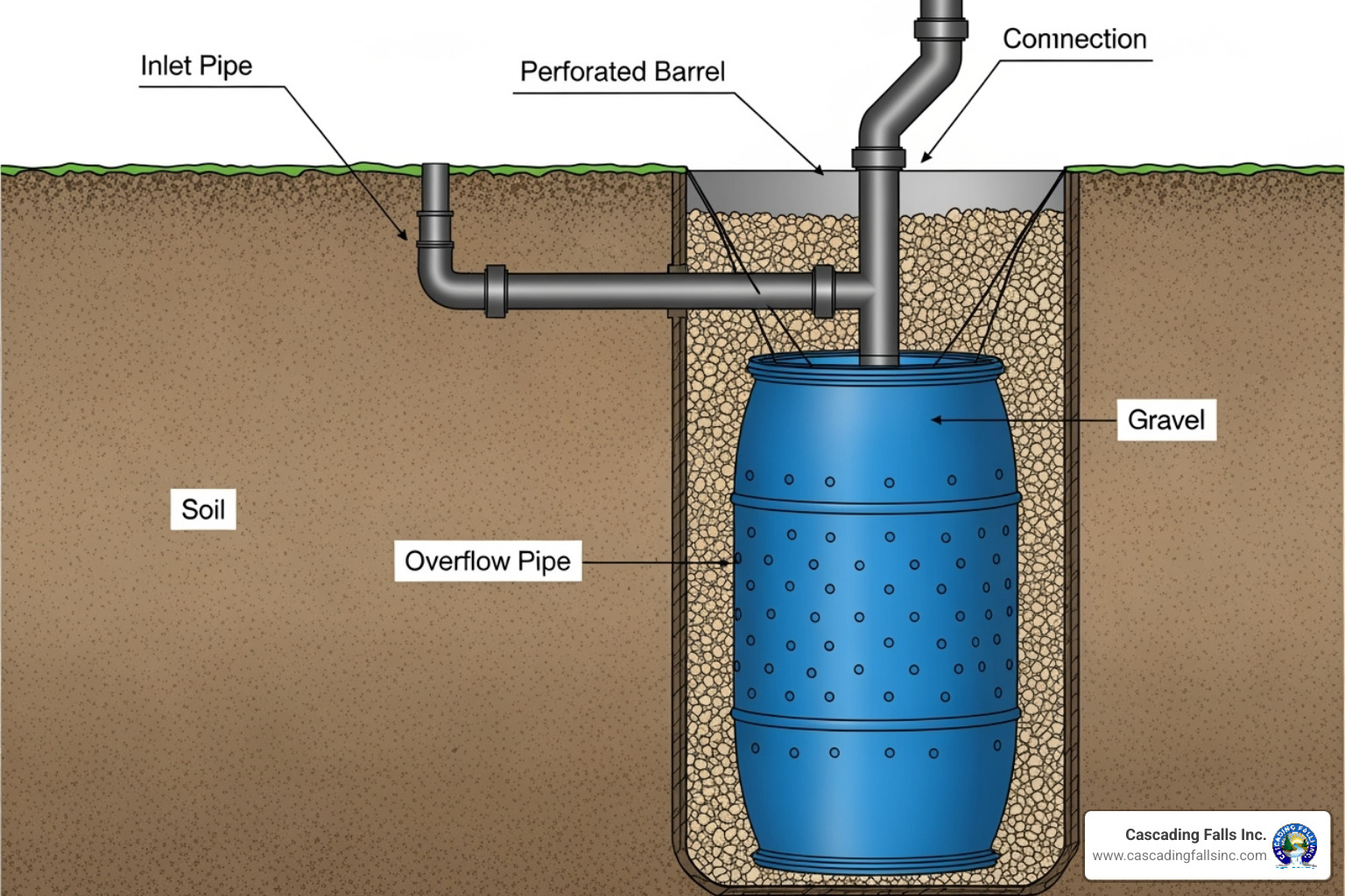 cross-section diagram of a dry well system - dry well for yard drainage