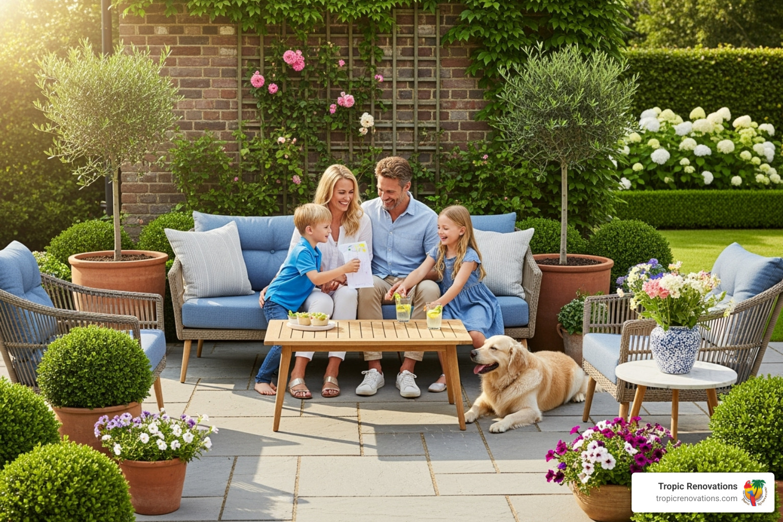 family enjoying a clean, well-maintained patio - patio builders near me family enjoying a clean, well-maintained patio - patio builders near me