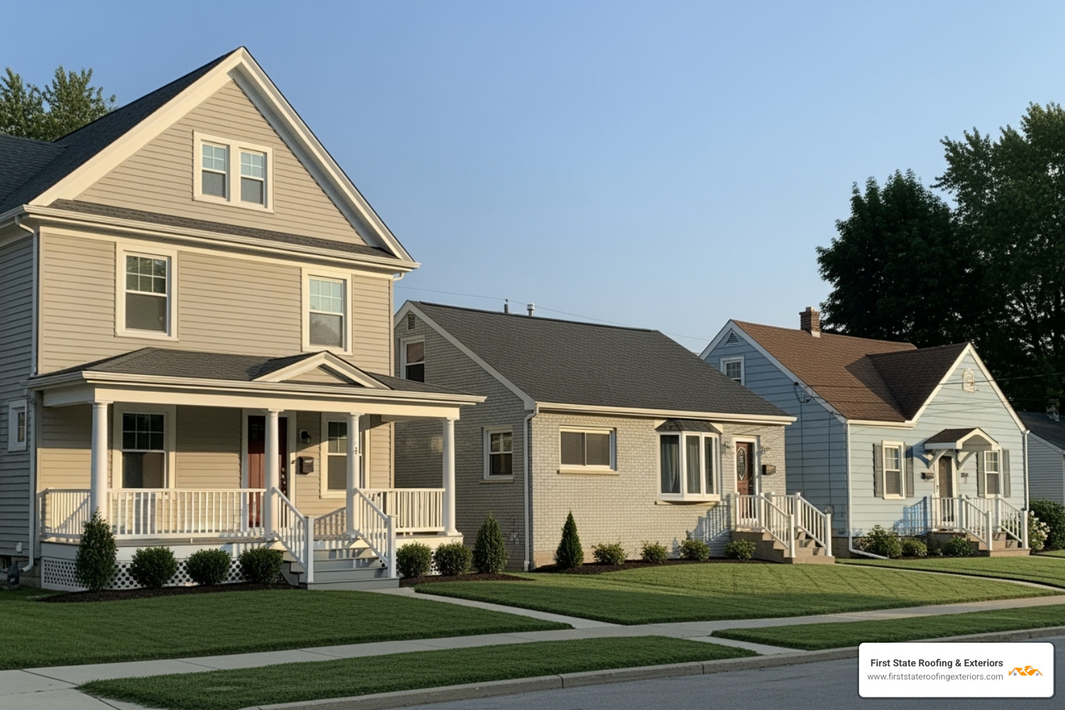 three different sized homes with estimated roof sizes - roof change price