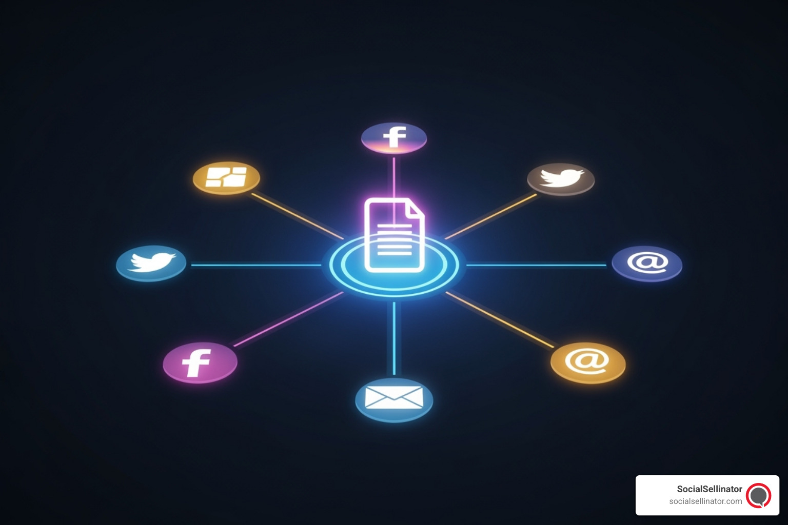 diagram showing a central piece of content being repurposed and distributed across multiple channels like social media, email, and blogs - content creation and promotion diagram showing a central piece of content being repurposed and distributed across multiple channels like social media, email, and blogs - content creation and promotion
