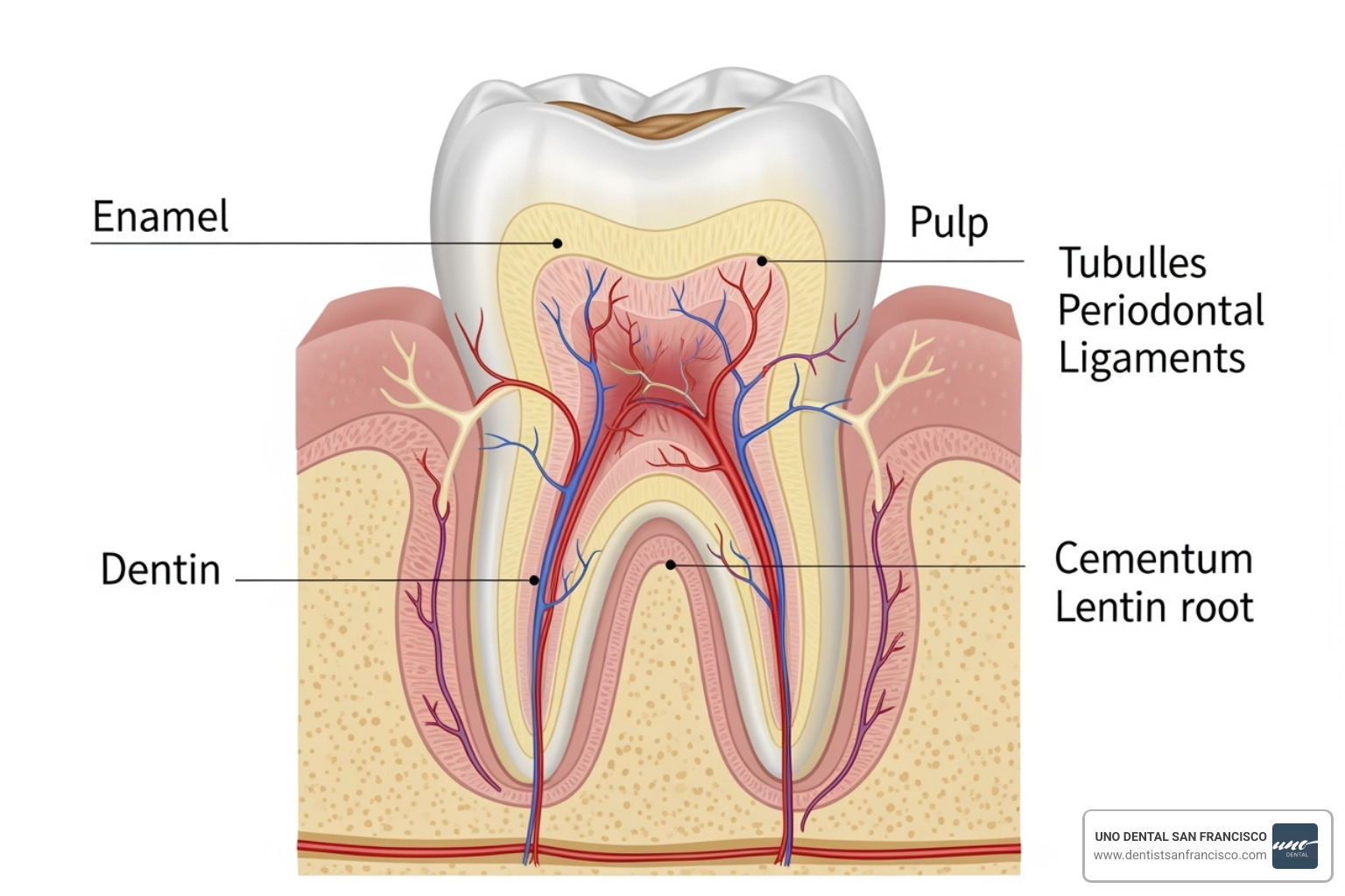 diagram showing a tooth's cross-section with enamel, dentin, and pulp - teeth whitening pros cons diagram showing a tooth's cross-section with enamel, dentin, and pulp - teeth whitening pros cons