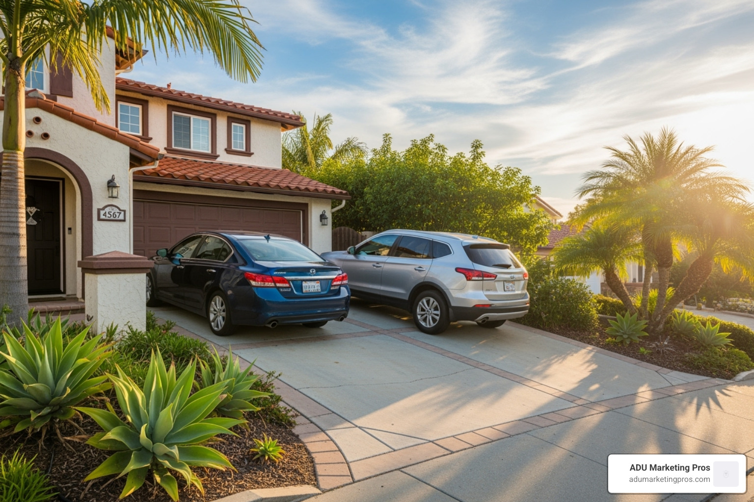 driveway illustrating tandem parking configuration - san diego adu parking requirements
