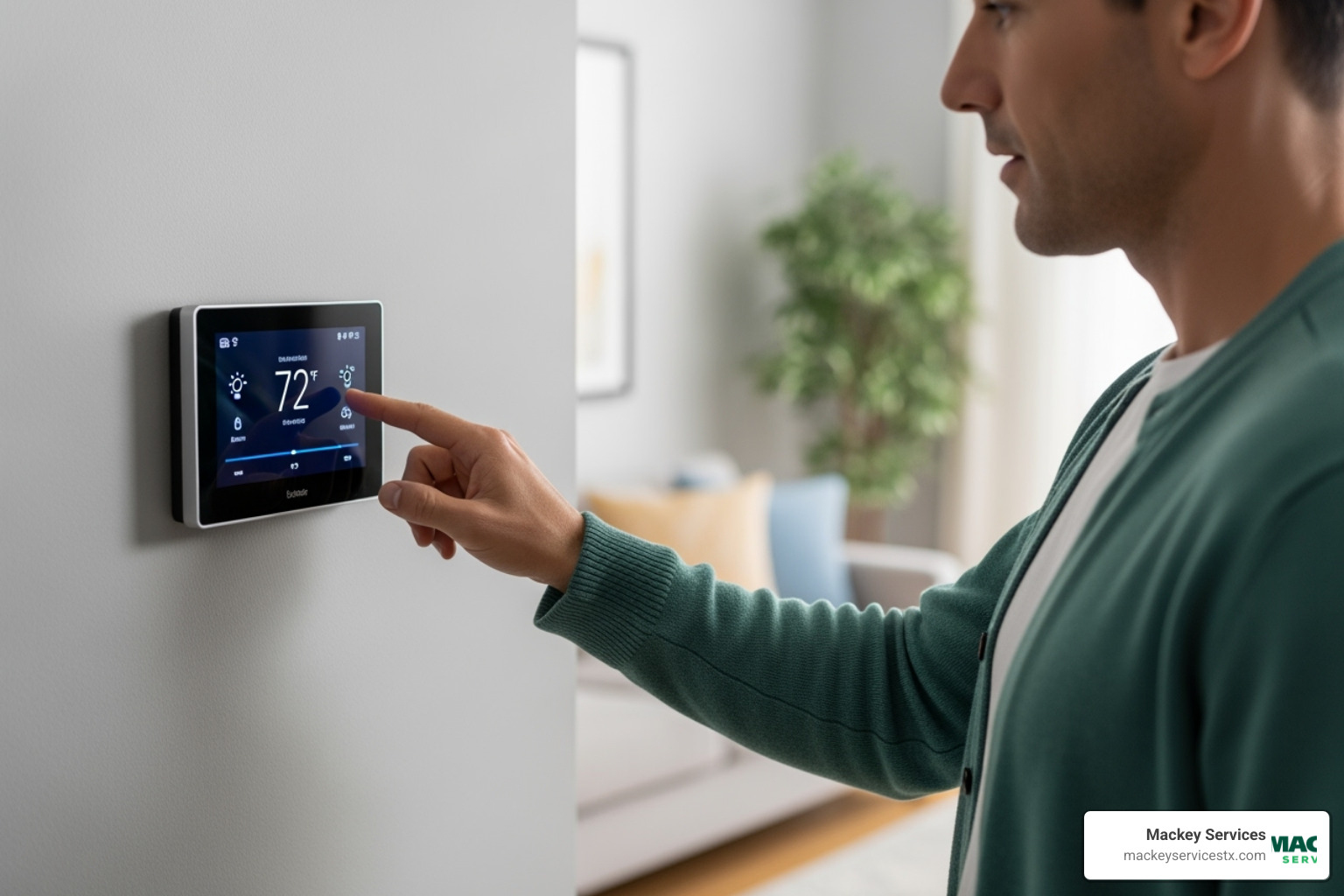 a homeowner checking their thermostat settings - furnace thermostat