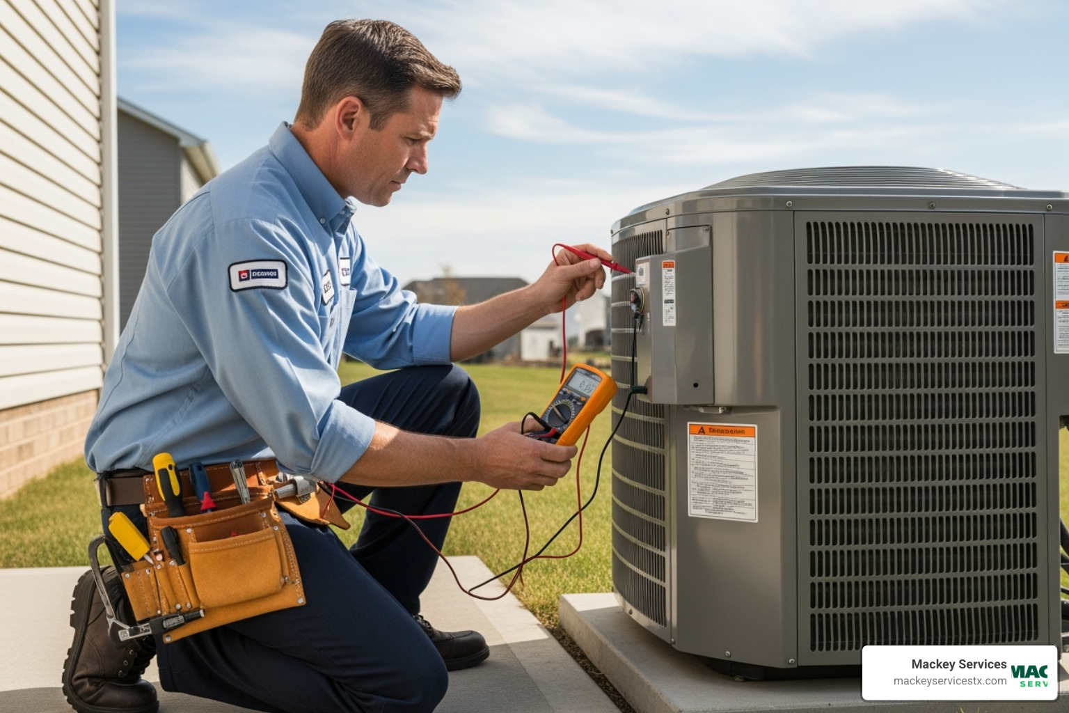 technician performing diagnostics on AC unit - aircon specialist near me