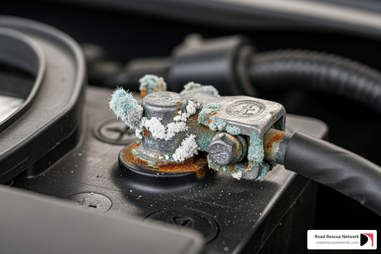 corroded car battery terminal - mobile battery replacement