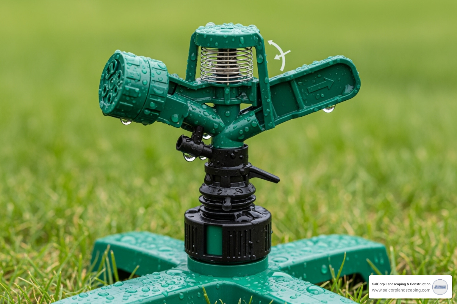 close up of a durable plastic above ground sprinkler head with adjustable nozzle - above ground hose sprinkler system close up of a durable plastic above ground sprinkler head with adjustable nozzle - above ground hose sprinkler system