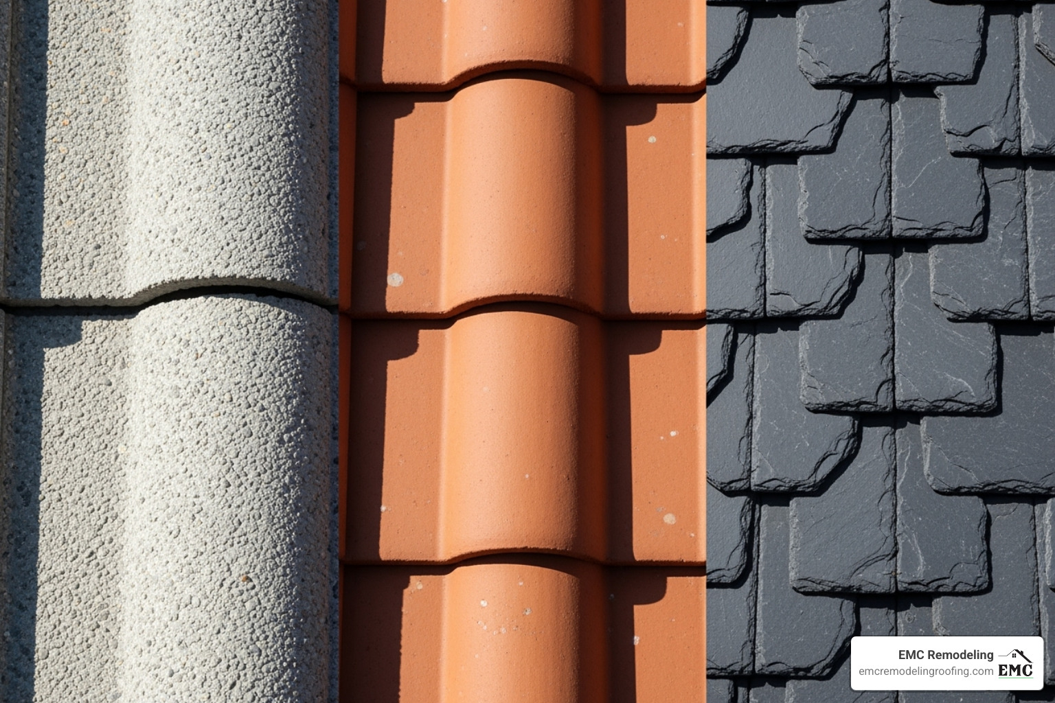 side-by-side examples of concrete, clay, and slate roof tiles - cost of retiling roof side-by-side examples of concrete, clay, and slate roof tiles - cost of retiling roof