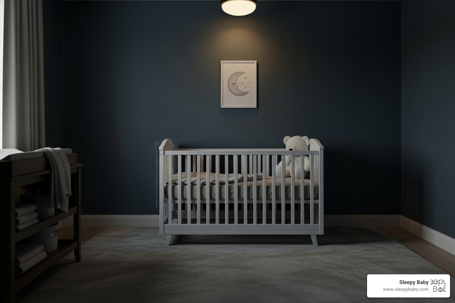 Calm and dark nursery with a crib - 6 month old fighting sleep