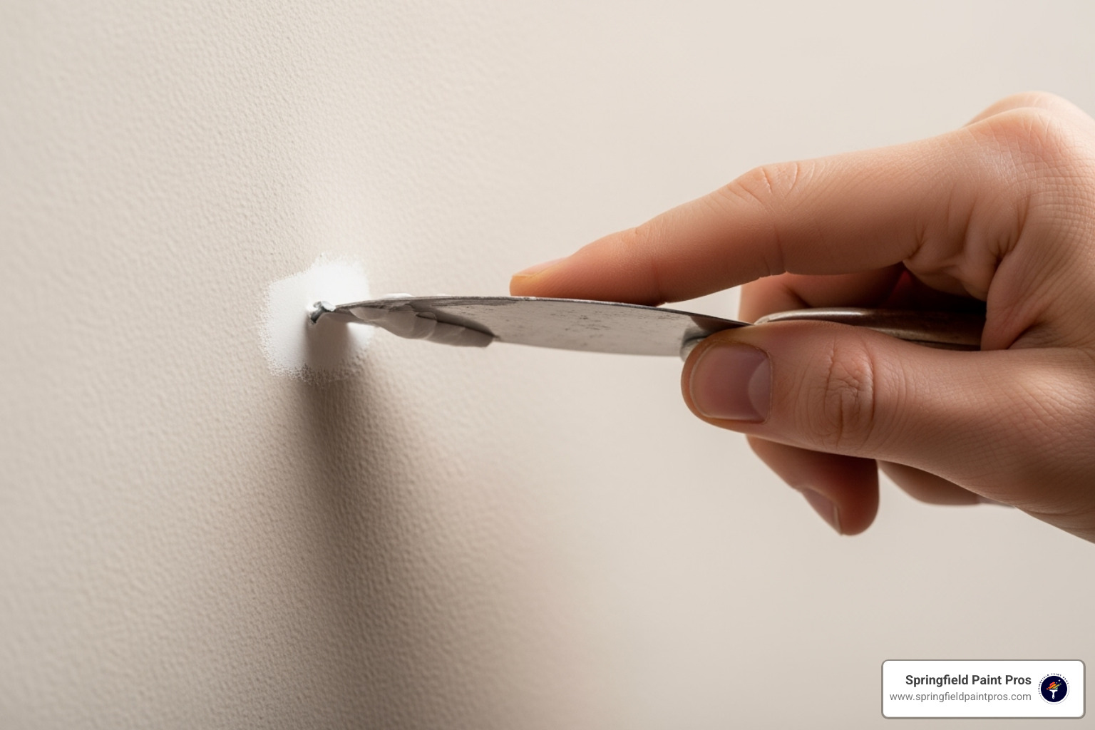 putty knife applying spackle to a nail hole - Hole in wall fix putty knife applying spackle to a nail hole - Hole in wall fix