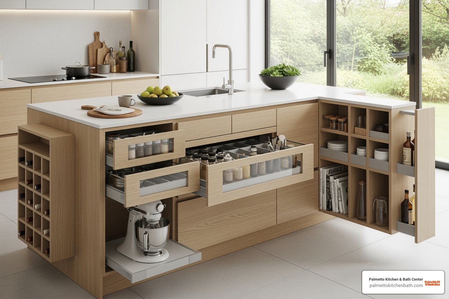 A kitchen island with innovative storage solutions - custom kitchen remodeling miami fl