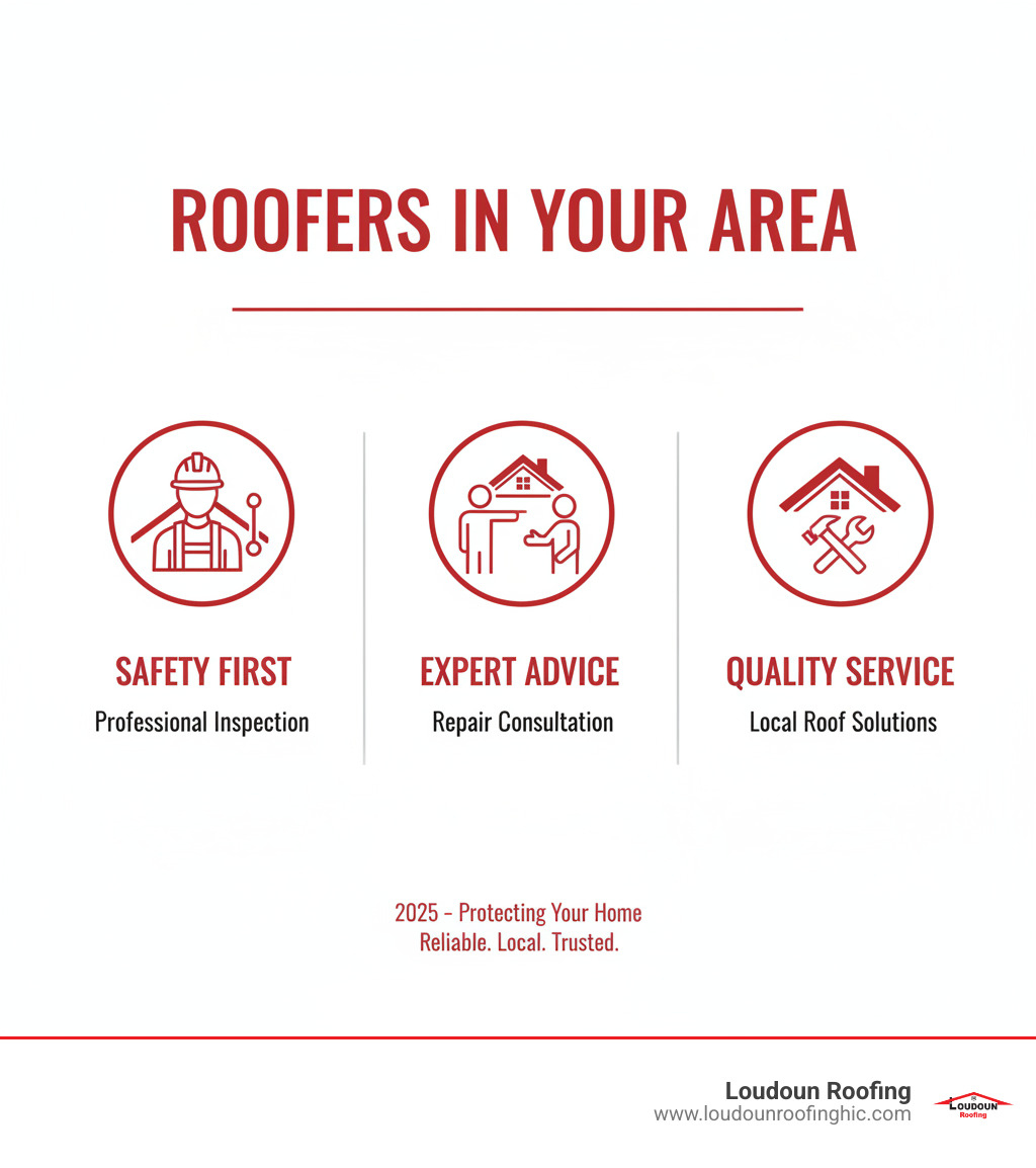 A roofer wearing a safety harness inspecting a residential roof while discussing repairs with a homeowner - roofers in this area