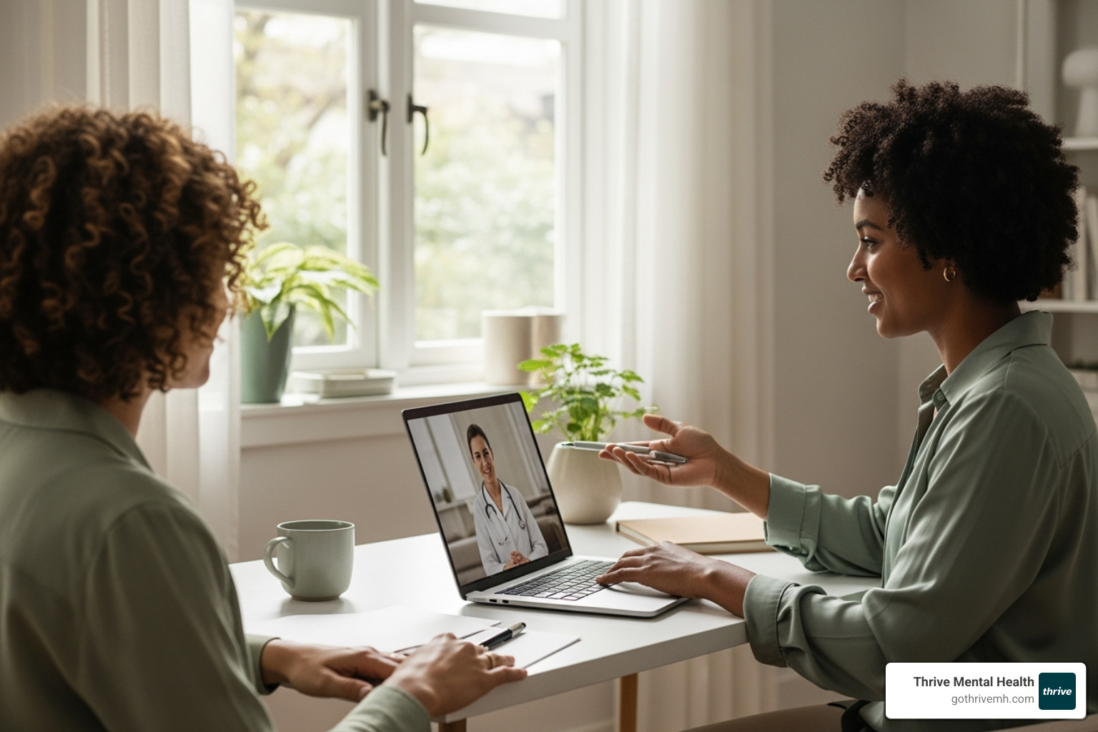 person talking to a healthcare provider via telehealth on a laptop, emphasizing personalized care and accessibility - adhd in adults medication